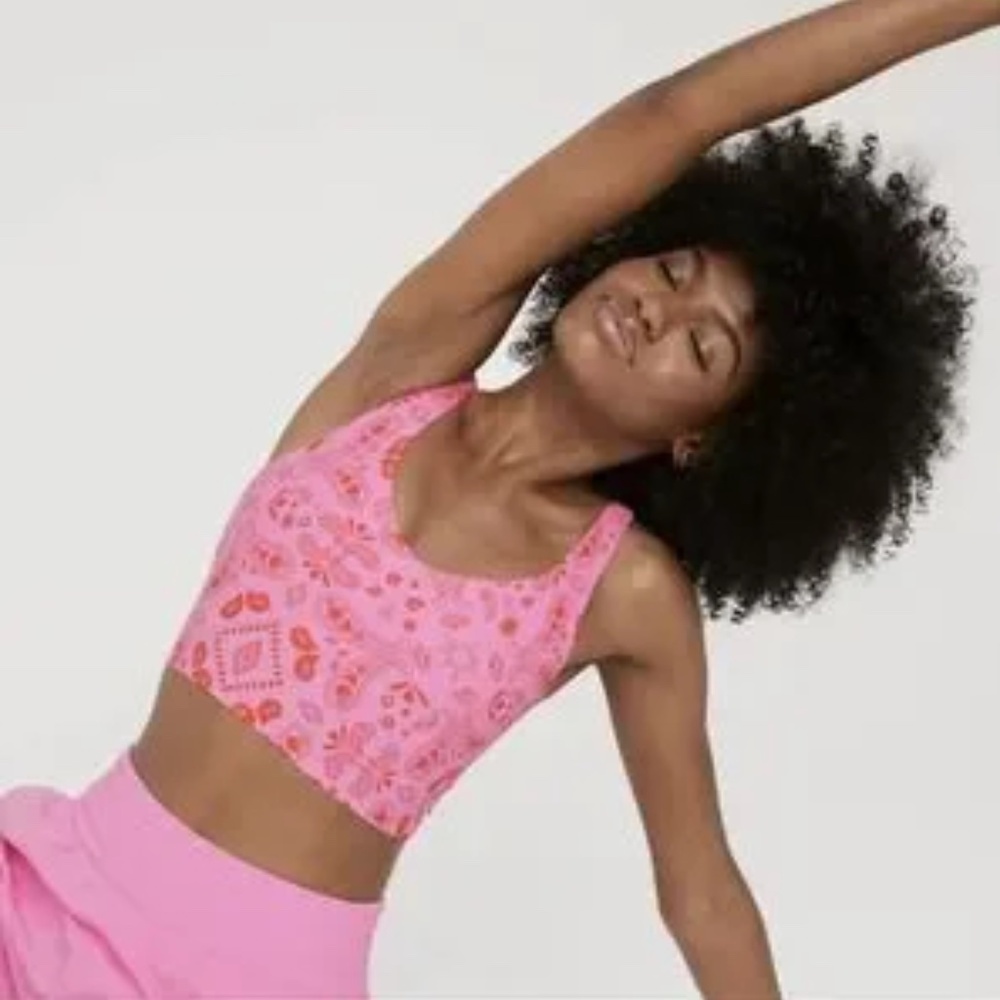 Aerie Offline Real Me Sports Bra Low Key LongLine Recharge Pink Paisley Size XS - Picture 15 of 15